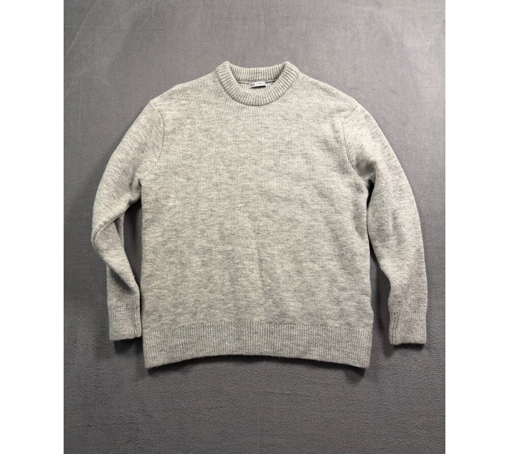 Zara Men's Medium Gray Ribbed Crew Neck Long Sleeve Knit Pullover Sweater Size M